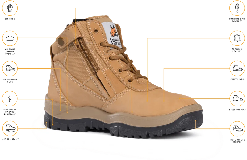Mongrel Low Cut Zipsider Safety Boot, Wheat - Image 3