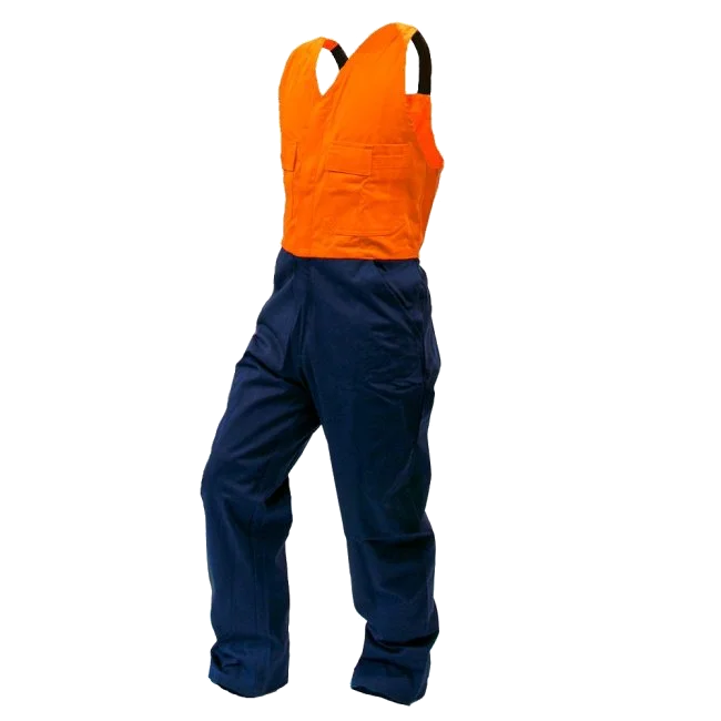 Action Cotton Bib Overalls, DO, Orange/Navy