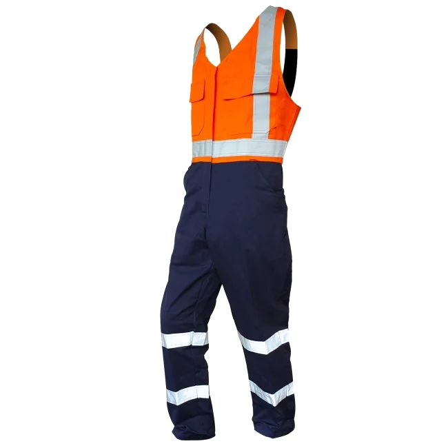Action Cotton Bib Overalls, D/N, Orange/Navy
