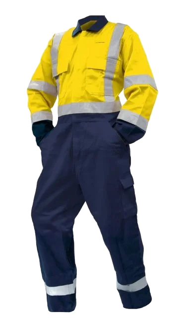Cotton Overalls, D/N, LS, Yellow/Navy