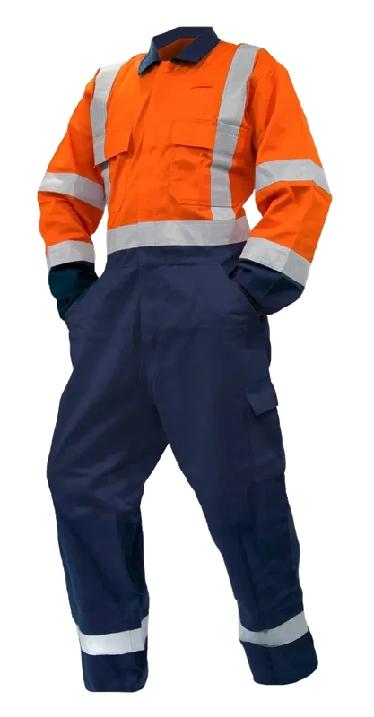 Cotton Overalls, D/N, LS, Orange/Navy