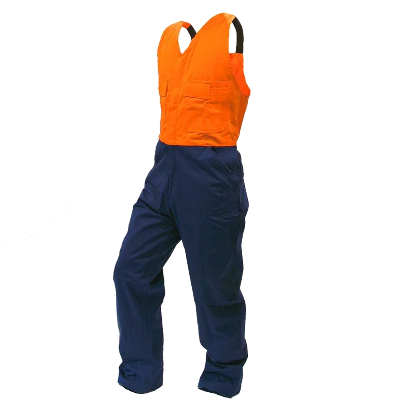 Action Polycotton Bib Overalls, DO, Ora/Navy