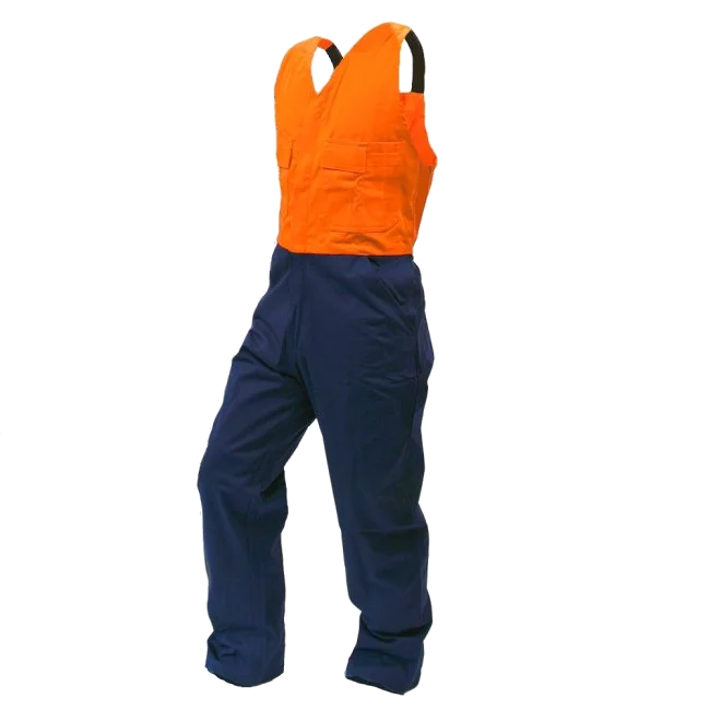 Action Polycotton Bib Overalls, DO, Ora/Navy - Image 2