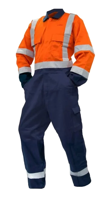 Polycotton Overalls, D/N, LS, Orange/Navy
