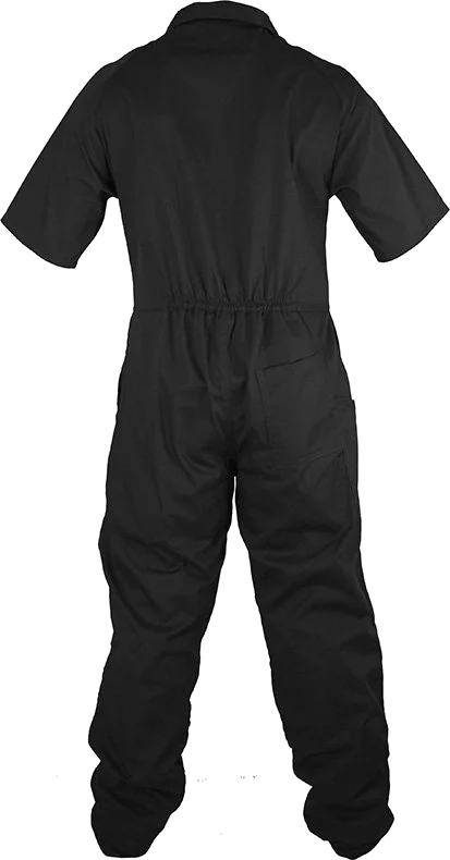 Short Sleeved Polycotton Zip Coverall Black - Image 2