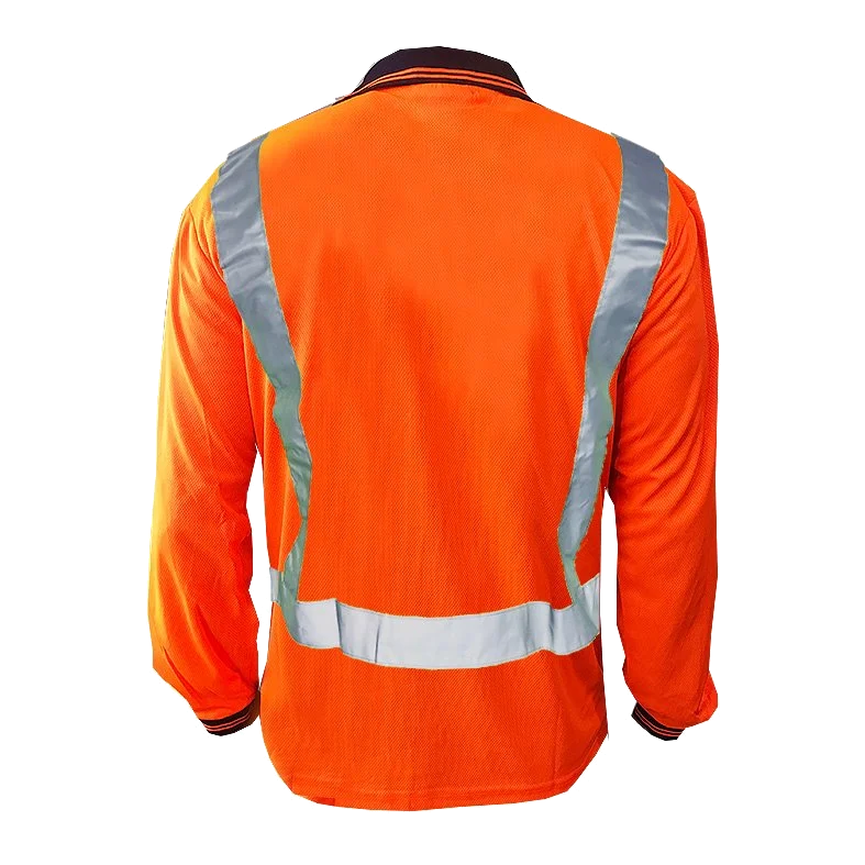 Hi-Vis D/N Polo Shirt, LS, Orange/Navy
