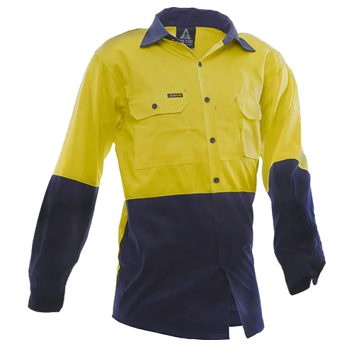 Hi-Vis DO Cotton Shirt, LS, Yellow/Navy