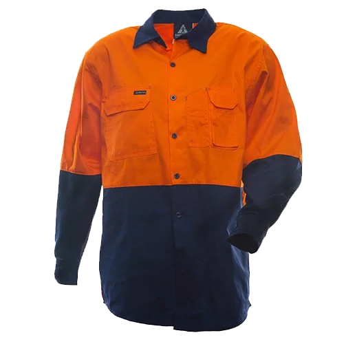 Hi-Vis DO Cotton Shirt, LS, Orange/Navy