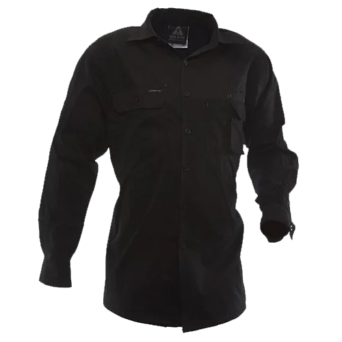 170 gsm Cotton Shirt, Long Sleeve, Black, Size-S