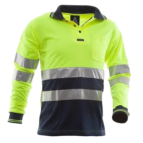 Hi-Vis D/N Polo Shirt, LS, Yellow/Navy - Image 2