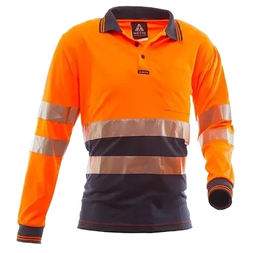 Hi-Vis D/N Polo Shirt, LS, Orange/Navy - Image 2