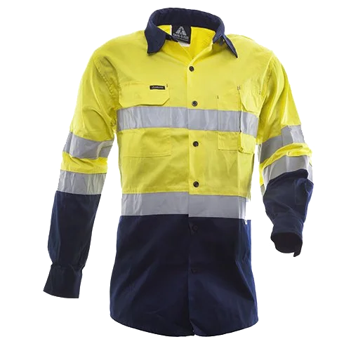 Hi-Vis D/N Cotton Shirt, LS, AU, Yellow/Navy