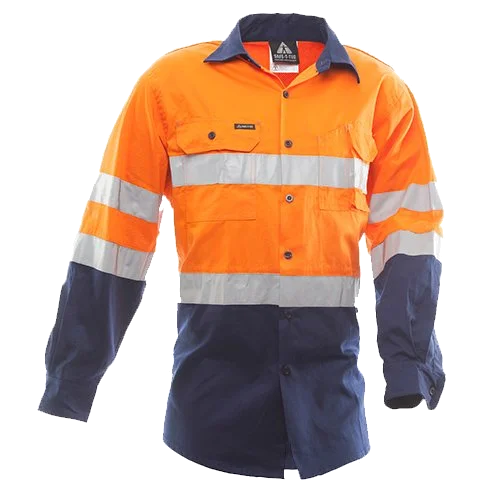 Hi-Vis D/N Cotton Shirt, LS, AU, Orange/Navy - Image 2