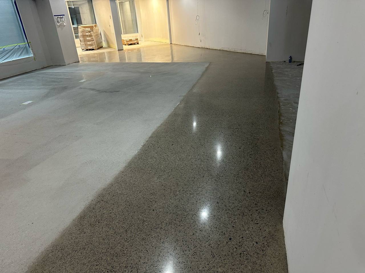 Before and after polished concrete floor in Toronto home