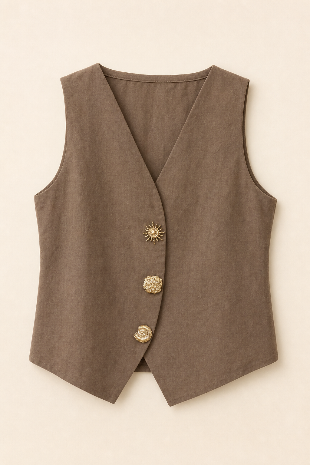 Sleeveless V-Neck Button-Front Structured Vest
