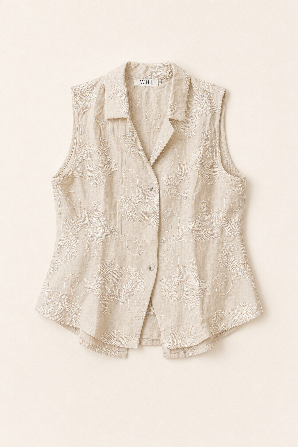 Sleeveless Embroidered V-Neck Button Front Top And High Waist Pants Set
