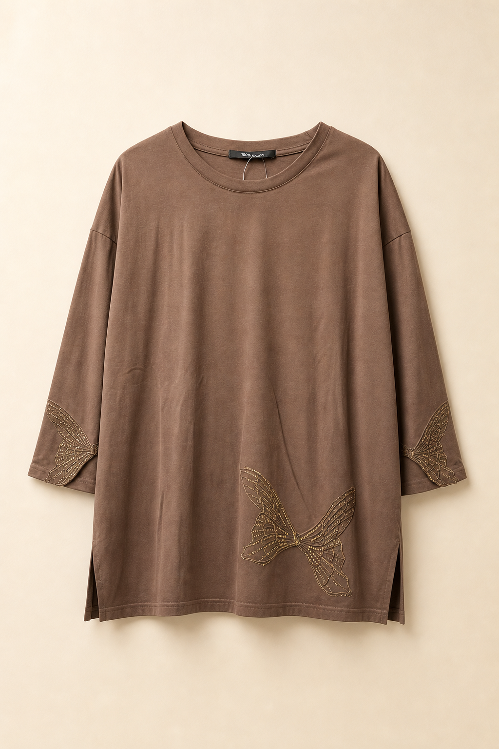 Embroidered Butterfly Detail Relaxed Fit Tunic Top
