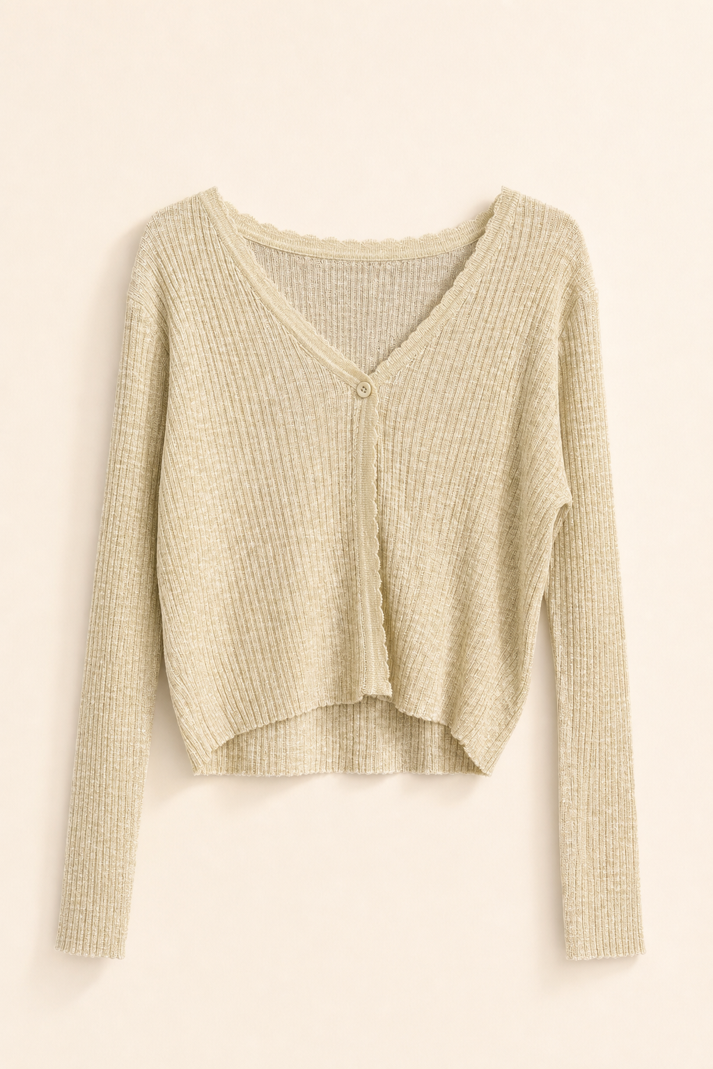 Rib-Knit V-Neck Button-Front Cropped Cardigan