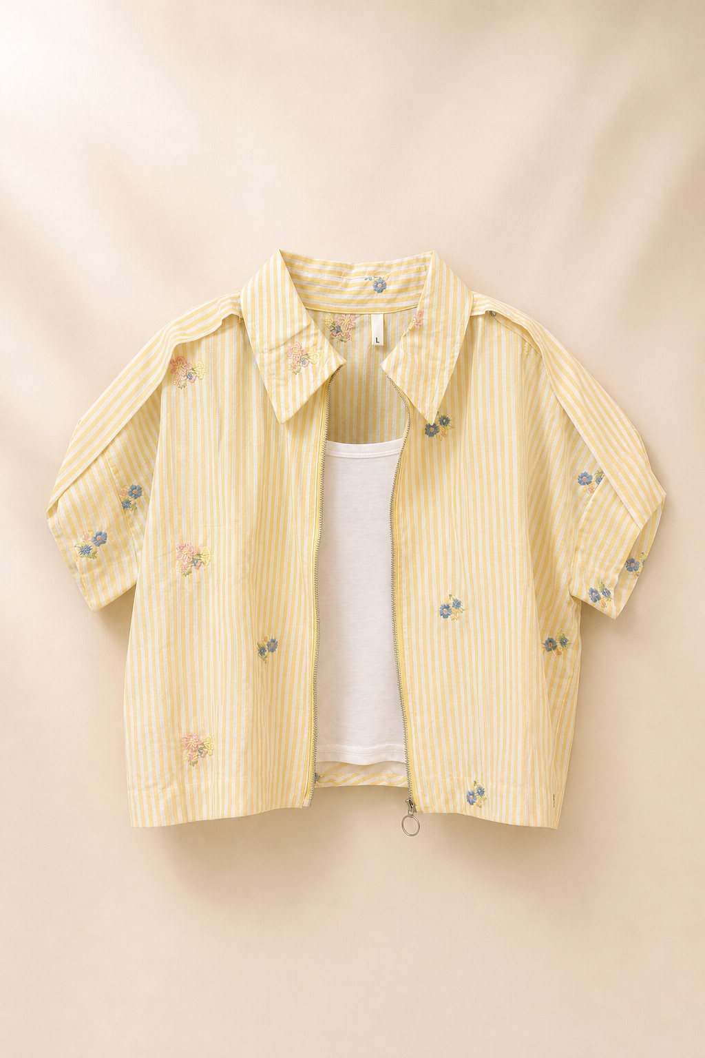 Embroidered Striped Short Sleeve Shirt Jacket