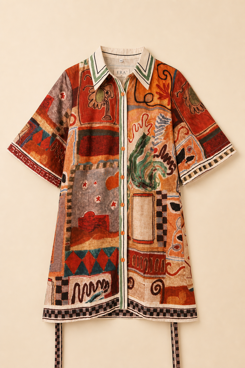 Button-Down Abstract Print Short Sleeve Shirt Dress