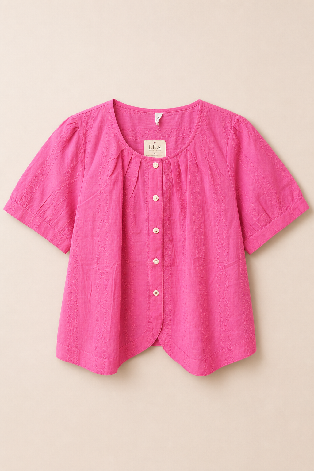 Embroidered Button-Front Relaxed Fit Top