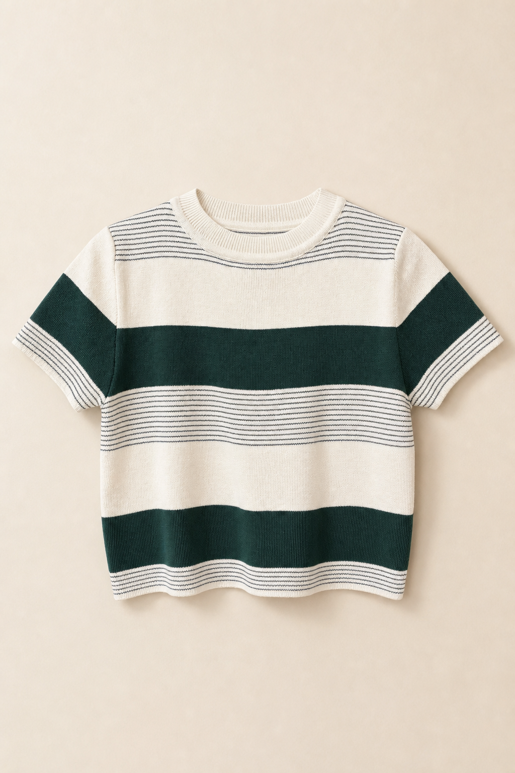 Short Sleeve Textured Striped Crop Sweater Top