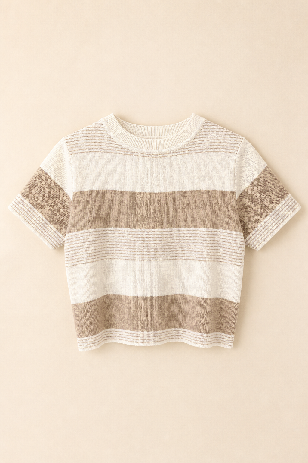 Short Sleeve Textured Striped Crop Sweater Top