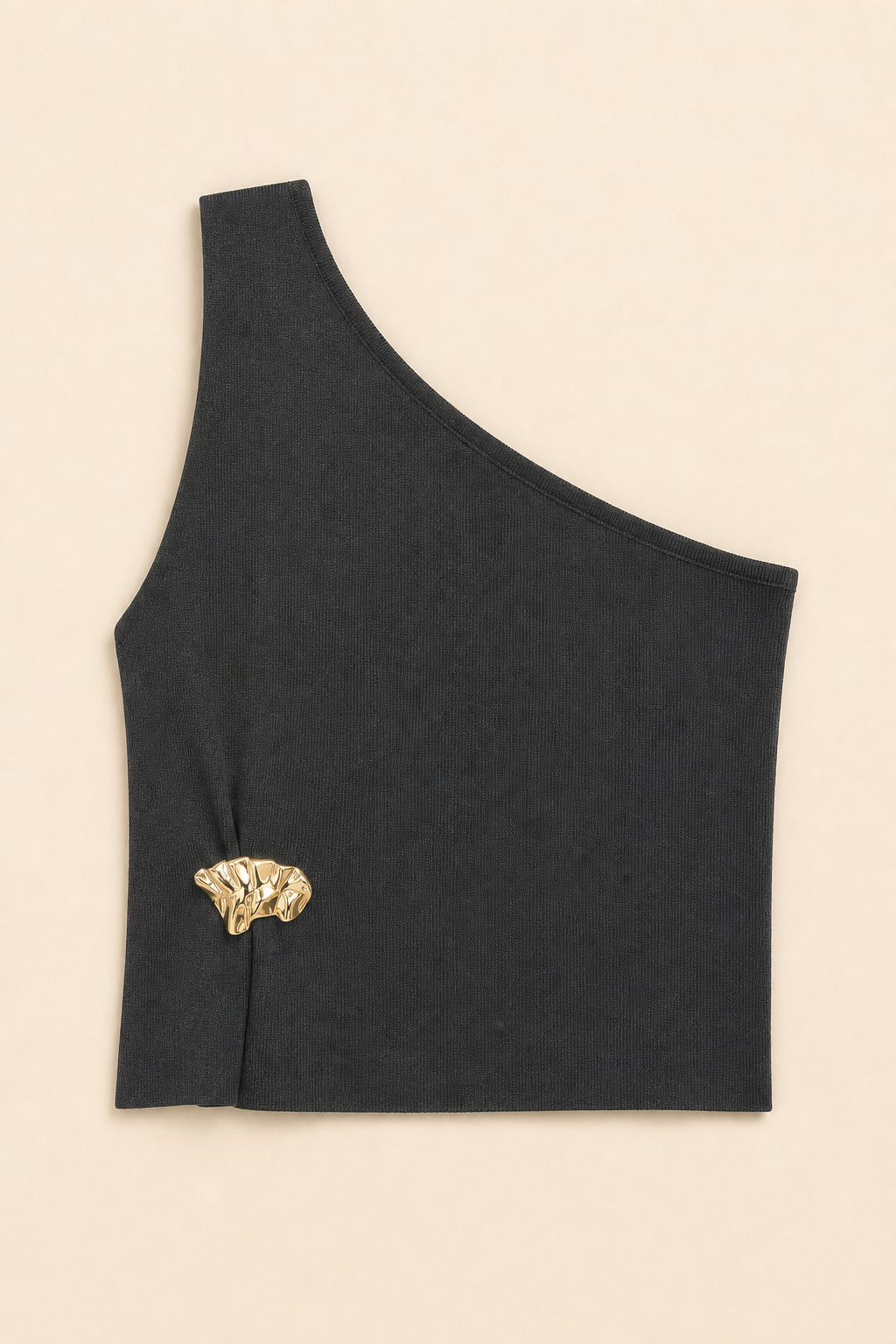 Asymmetric One-Shoulder Knit Top with Statement Detail