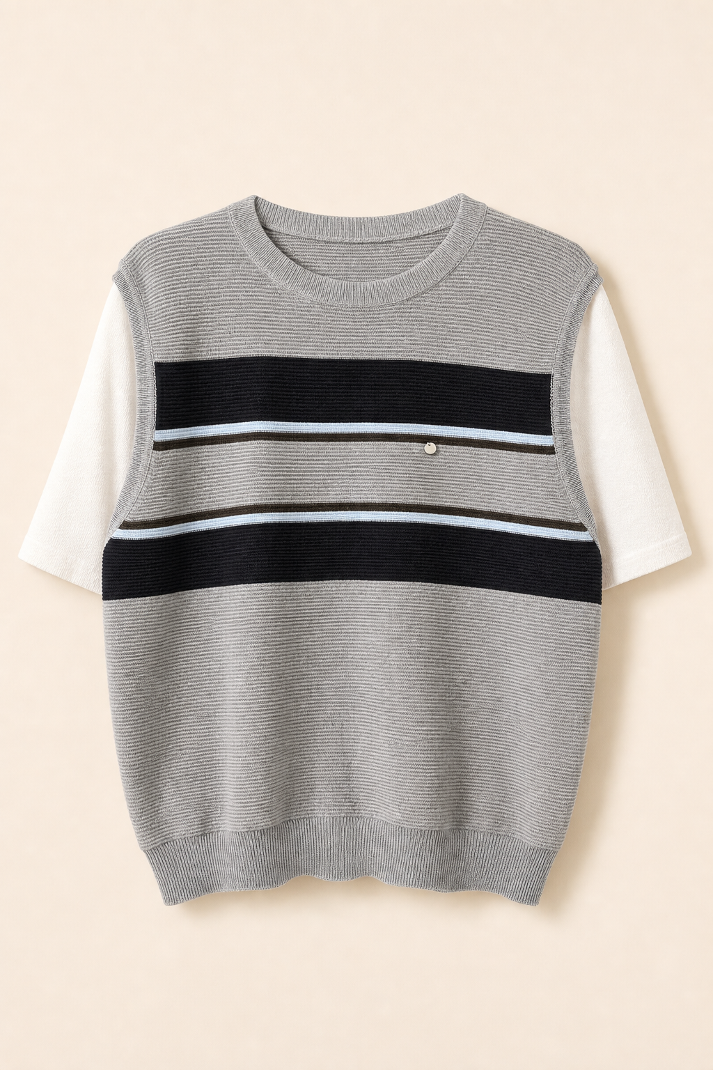 Ribbed Knit Sleeveless Layered Striped Sweater Top