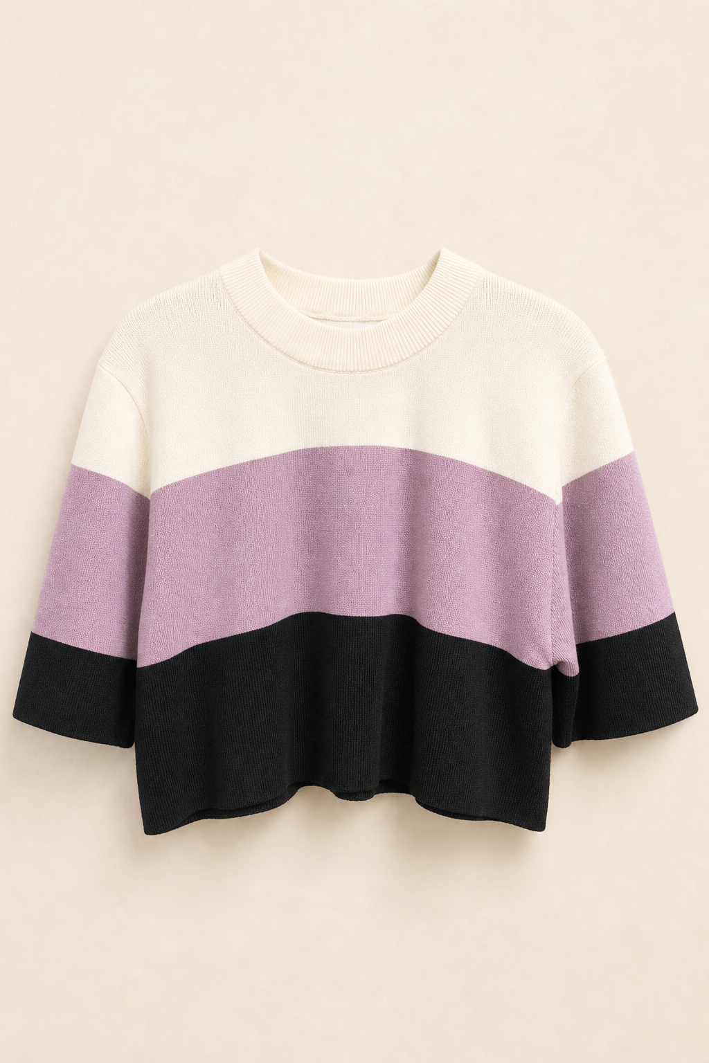 Cropped Color Block Relaxed Knit Sweater