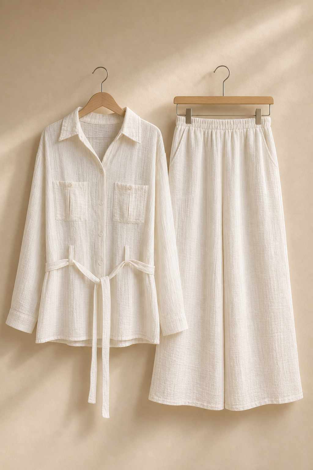 Textured Two-Piece Relaxed Shirt And Wide-Leg Pant Set