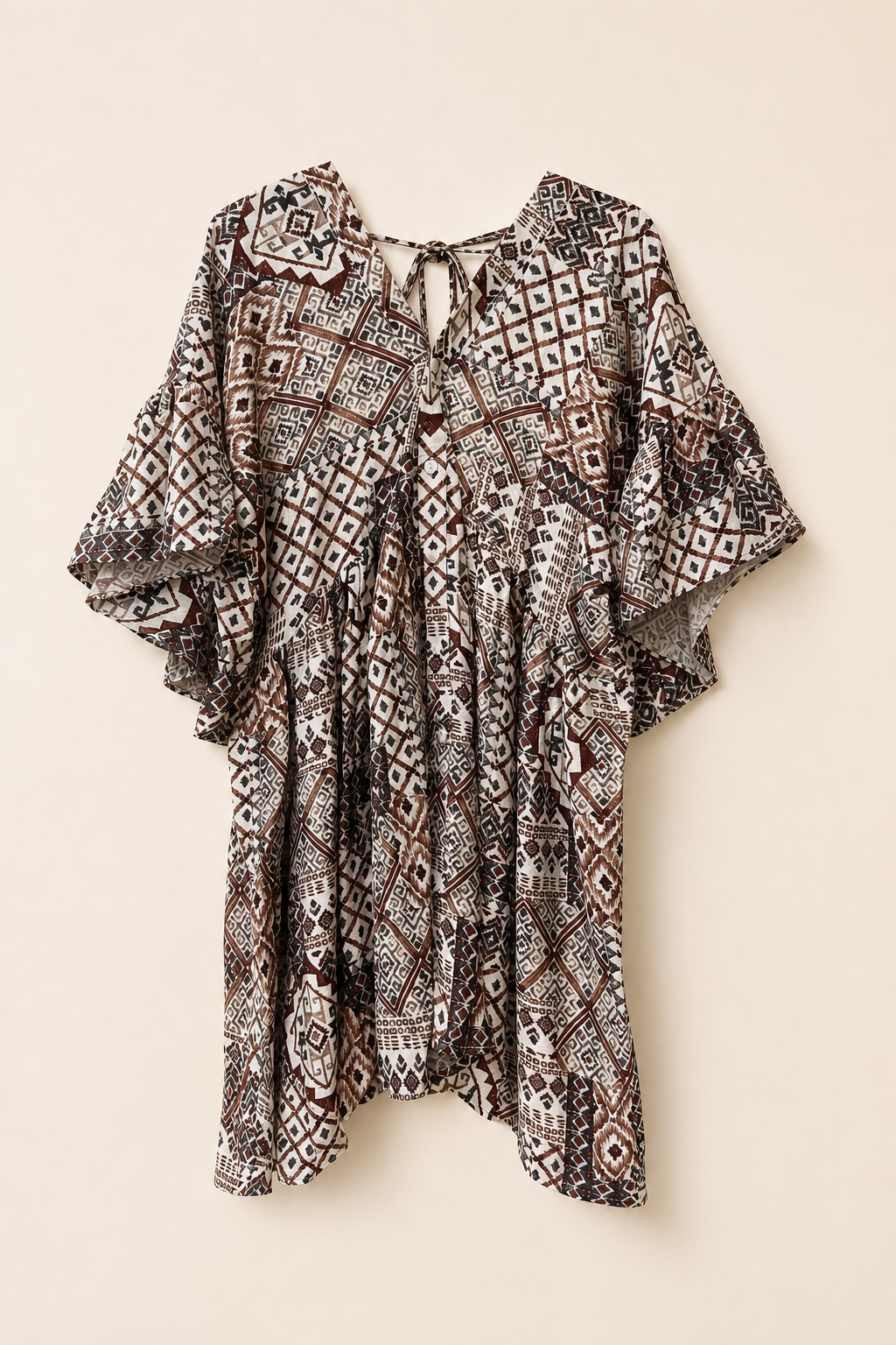 Bohemian Printed Flutter Sleeve V-Neck Dress