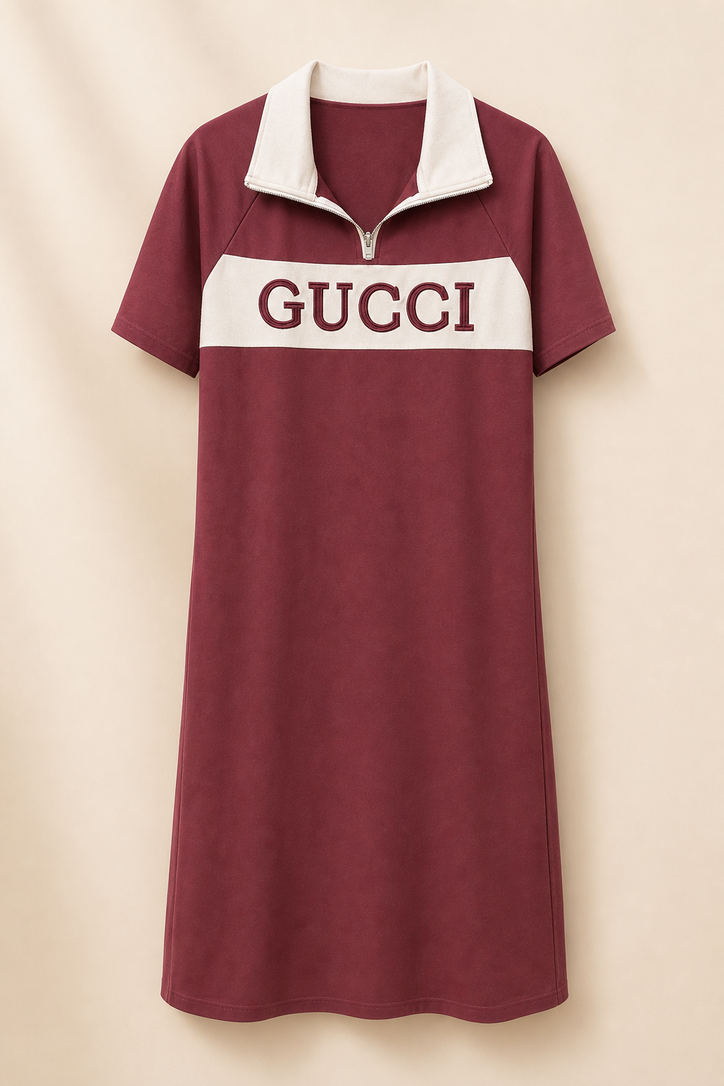 Casual Zip Collar Logo Embroidered Midi Dress