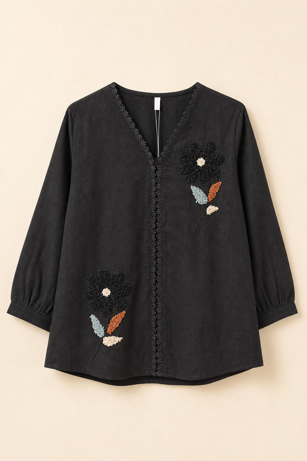 Embroidered Floral Detail V-Neck Straight Kurta