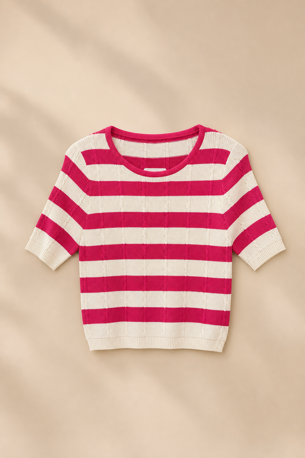 Short Sleeve Textured Horizontal Stripe Sweater