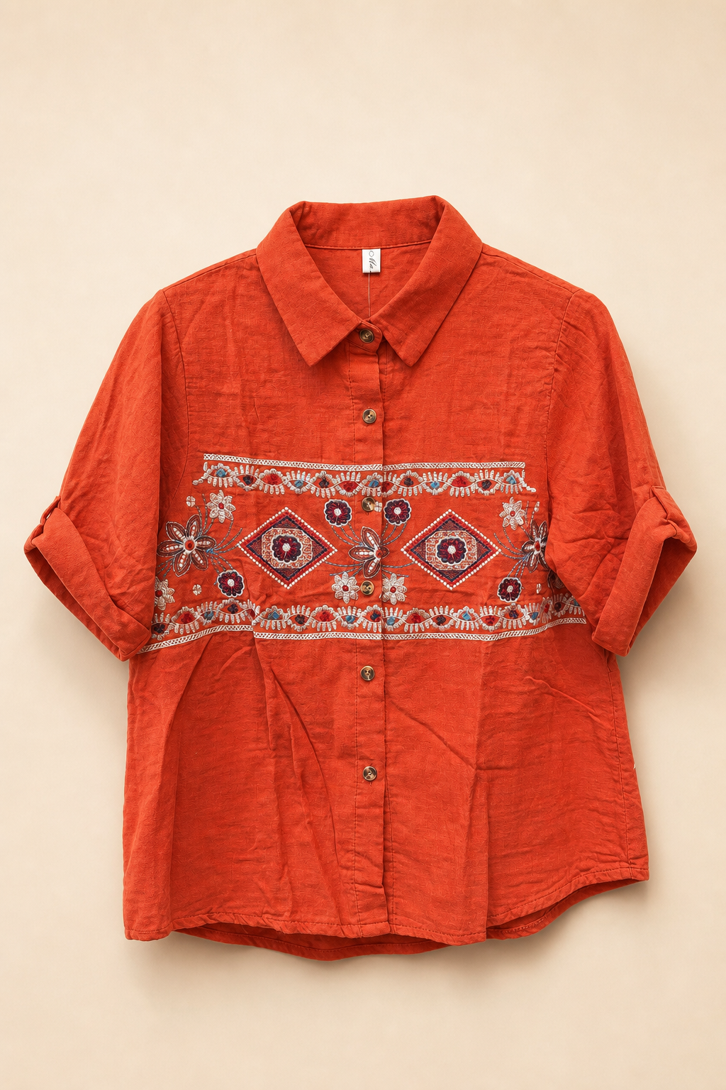 Embroidered Half Sleeve Button Down Cotton Shirt