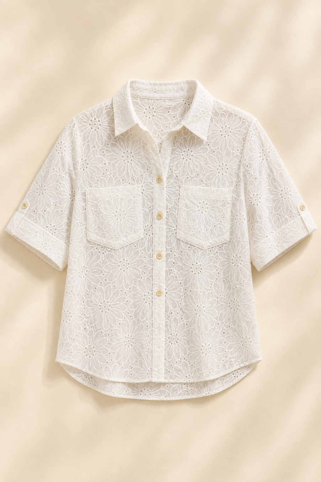 Embroidered Floral Button-Down Sheer Shirt