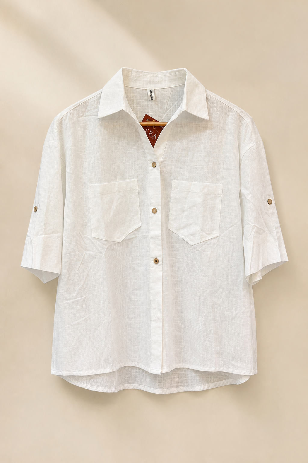 Relaxed Fit Button-Up Shirt With Front Pockets