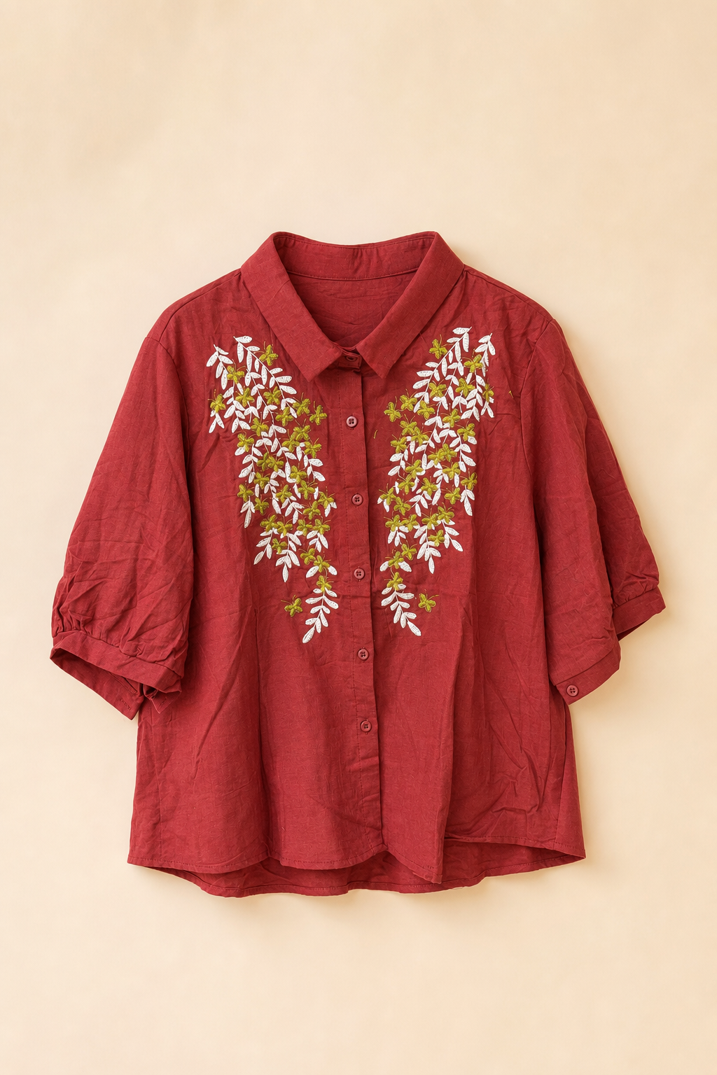 Embroidered Button-Down Casual Relaxed Fit Shirt