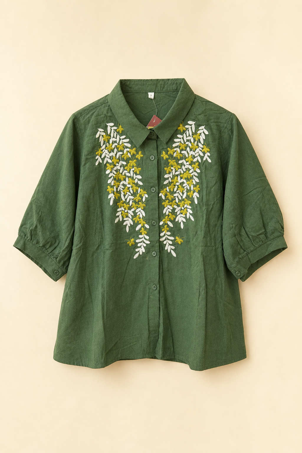 Embroidered Button-Down Casual Relaxed Fit Shirt