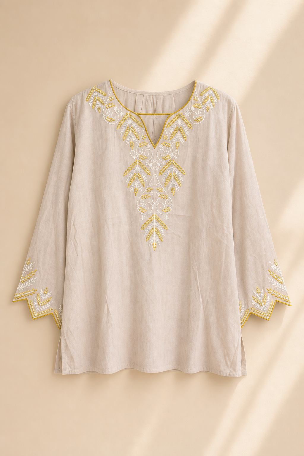 Embroidered V-Neck Relaxed Fit Tunic Top