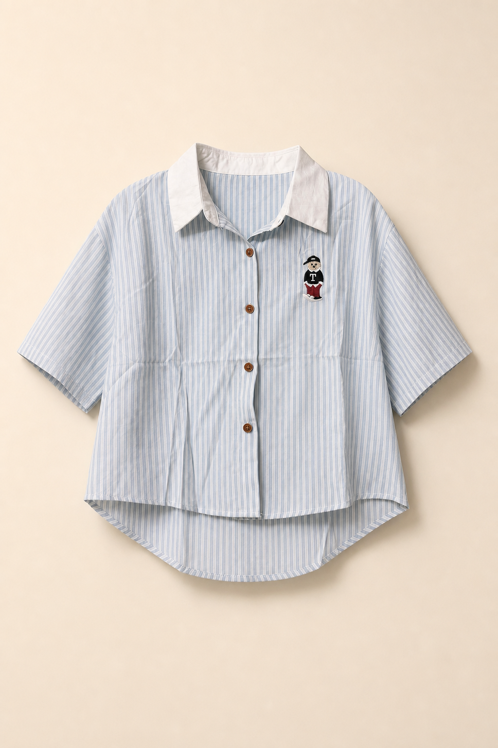 Casual Short Sleeve Button-Up Shirt with Embroidered Detail