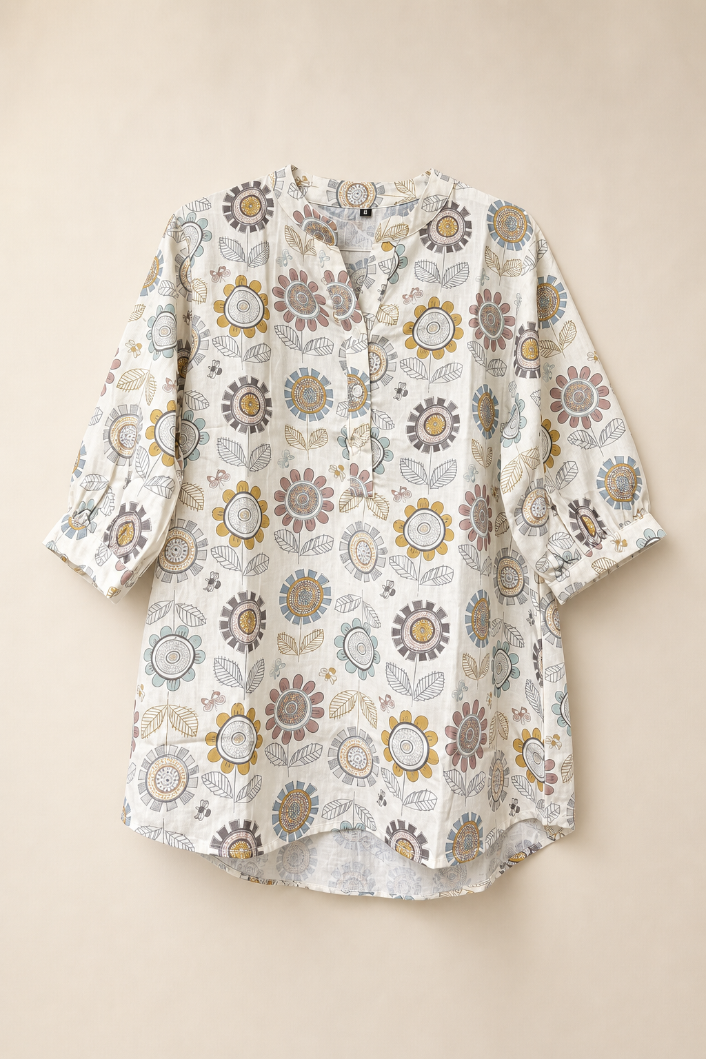 Relaxed Fit Printed Buttoned Neckline Tunic
