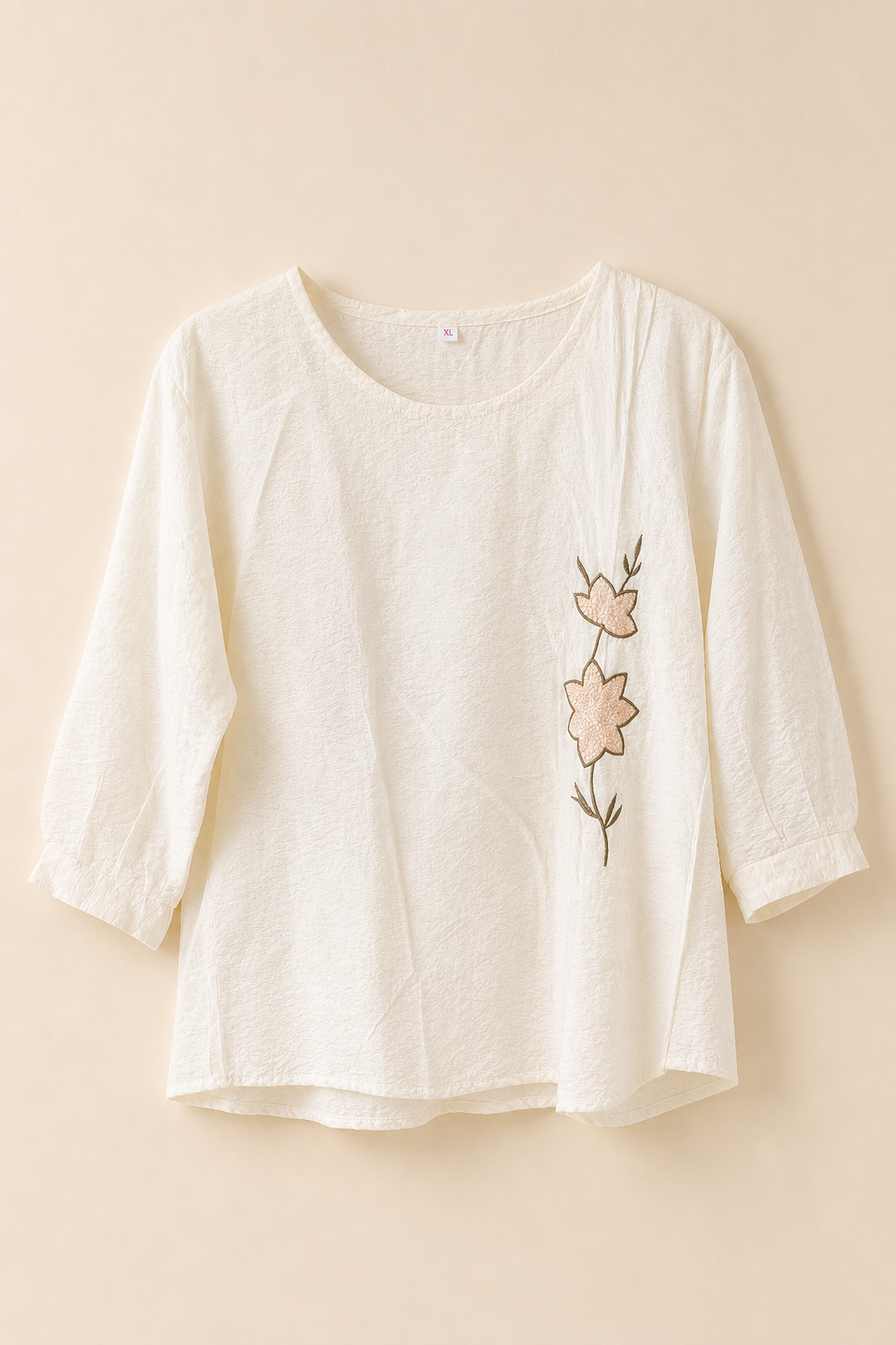Elegant Floral Embroidered Three-Quarter Sleeve Blouse