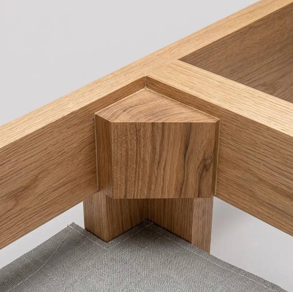 Hardwood frame corner block and double-dowel joint detail