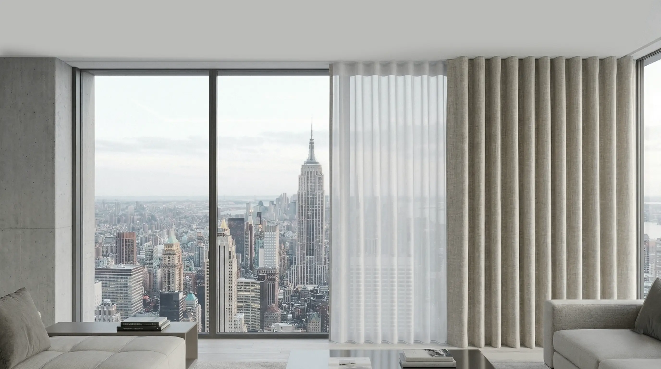 Layered sheer and face panel drapery program — Era Interiors