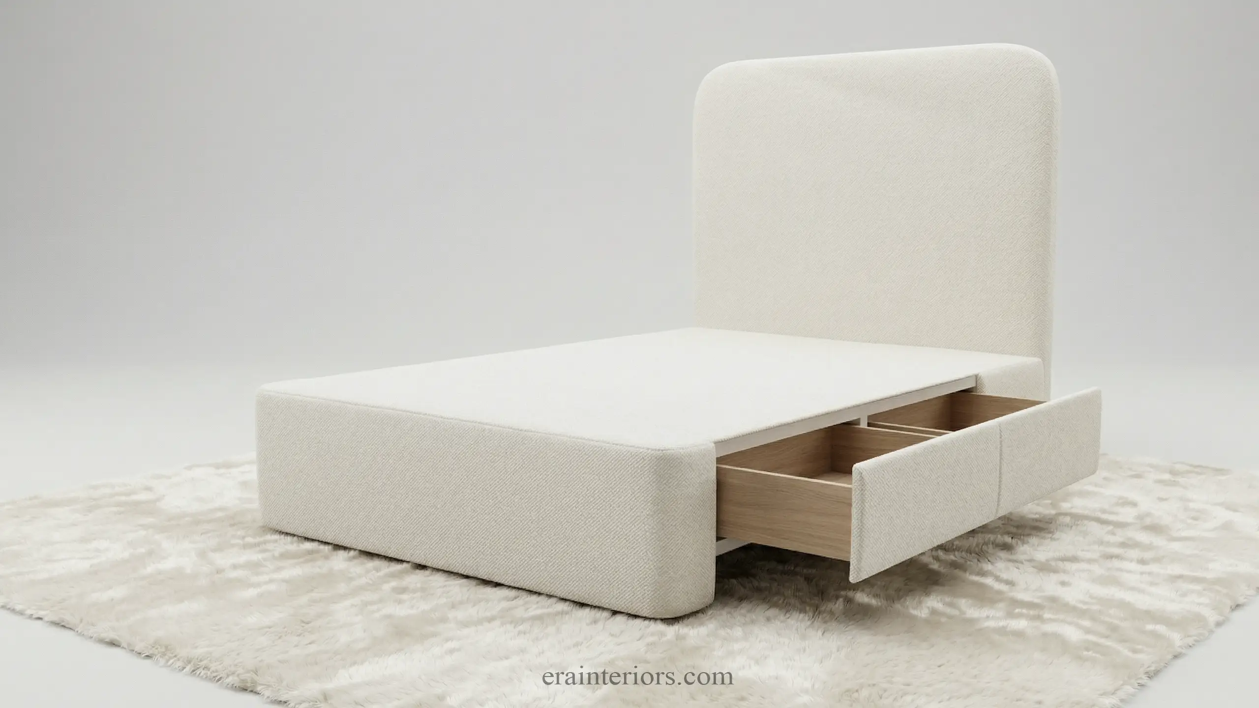 Compound Piece upholstered bed with white oak storage — Era Interiors