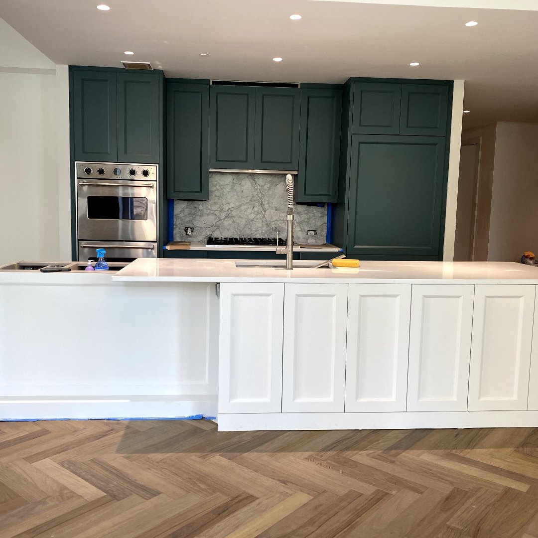 kitchen painted green and white