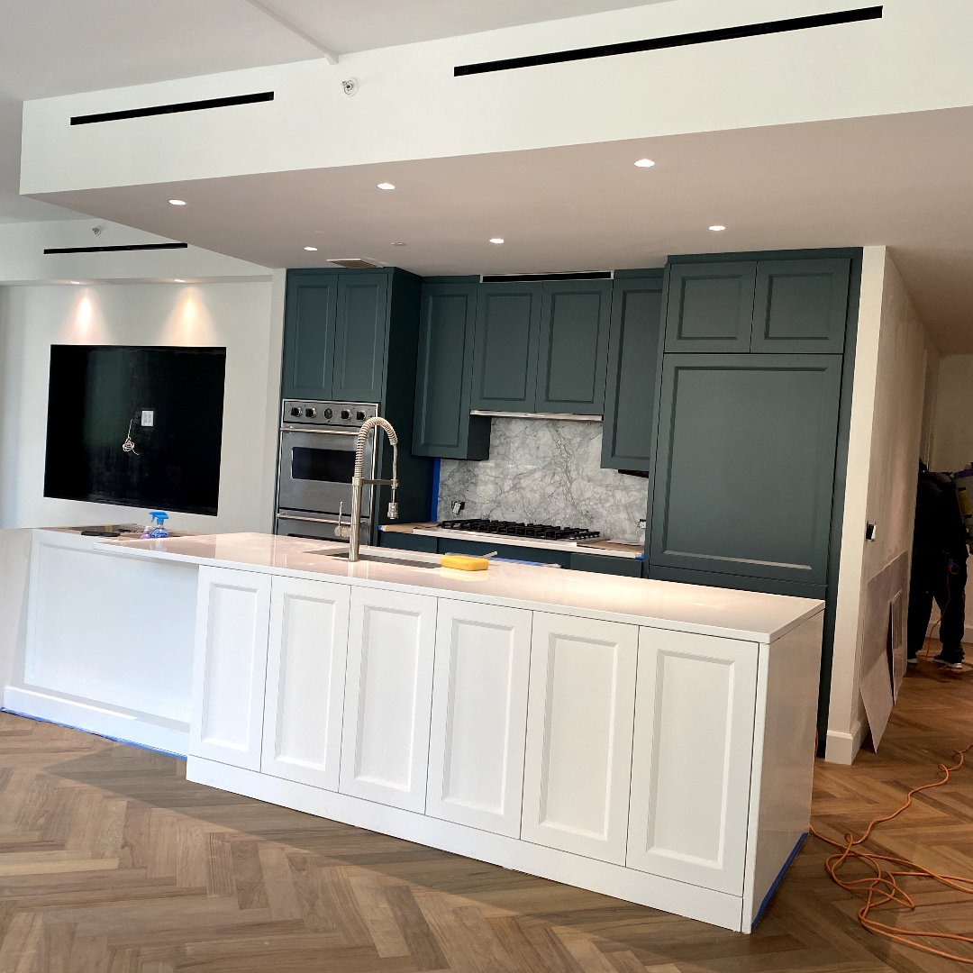 kitchen painted green and white