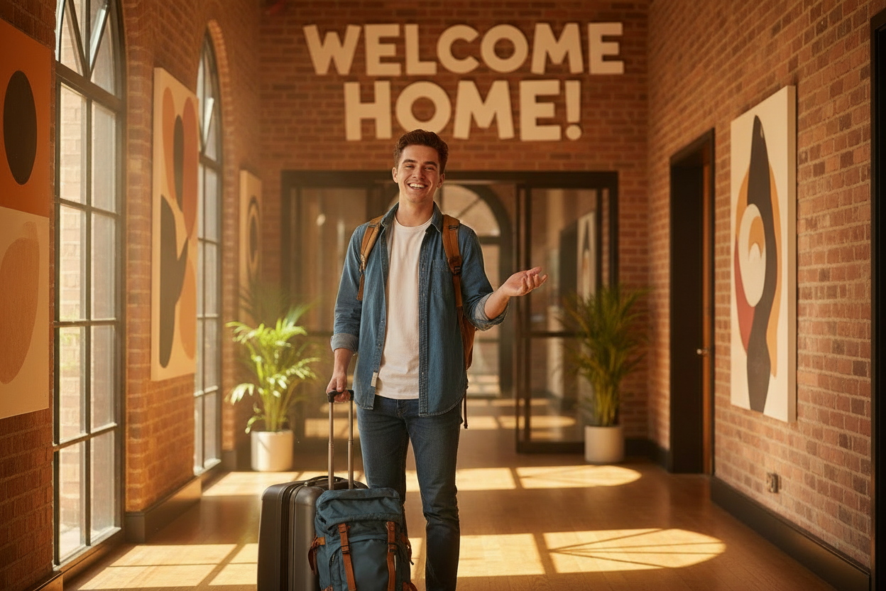Student arrival illustration from the current Easy Rentals website
